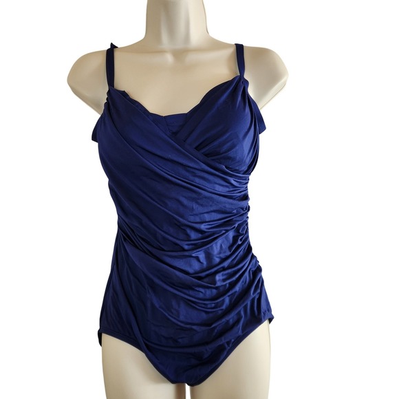 Jantzen Other - Jantzen Womens Solid Blue‎ Ruched One Piece Swimsuit Size L